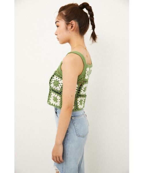 LAGUA GEM(ラグアジェム)の「CROCHET TOPS(キャミソール・レディース・ネイビー/ライトグリーン・FREE)」の6枚目の写真
