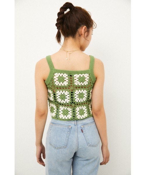 LAGUA GEM(ラグアジェム)の「CROCHET TOPS(キャミソール・レディース・ネイビー/ライトグリーン・FREE)」の7枚目の写真