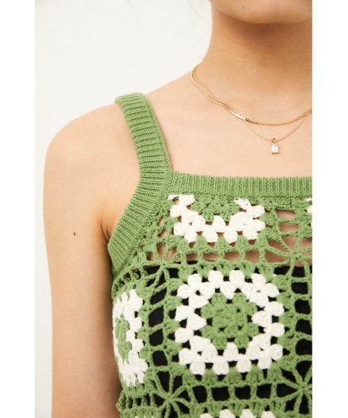 LAGUA GEM(ラグアジェム)の「CROCHET TOPS(キャミソール・レディース・ネイビー/ライトグリーン・FREE)」の8枚目の写真