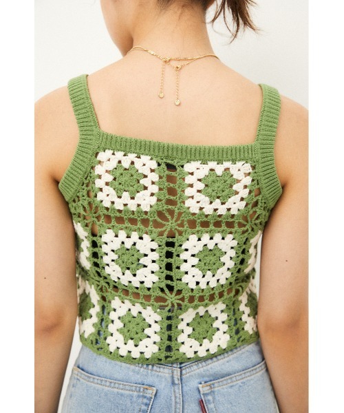 LAGUA GEM(ラグアジェム)の「CROCHET TOPS(キャミソール・レディース・ネイビー/ライトグリーン・FREE)」の9枚目の写真