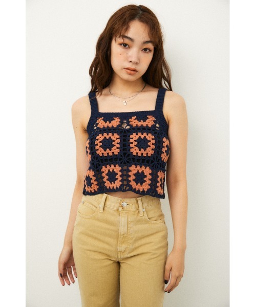 LAGUA GEM(ラグアジェム)の「CROCHET TOPS(キャミソール・レディース・ネイビー/ライトグリーン・FREE)」の12枚目の写真