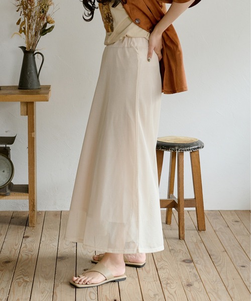 Ambre Neige（アンブルネージュ）の「【ペチコート付き】メッシュフレアスカート／【WEB/EC限定商品】（スカート・レディース・ベージュ/アイボリー・FREE）」の6枚目の写真