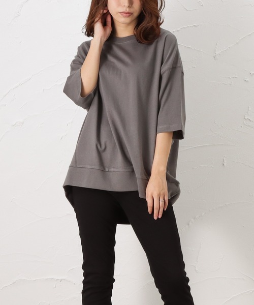 NAVY(ネイビー)の「オーガニックコットン 前切替Tシャツ(Tシャツ/カットソー・レディース・グレー/イエロー/チャコール・フリー)」の3枚目の写真