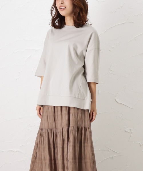 NAVY(ネイビー)の「オーガニックコットン 前切替Tシャツ(Tシャツ/カットソー・レディース・グレー/イエロー/チャコール・フリー)」の17枚目の写真