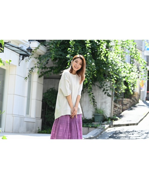 NAVY(ネイビー)の「オーガニックコットン 前切替Tシャツ(Tシャツ/カットソー・レディース・グレー/イエロー/チャコール・フリー)」の10枚目の写真