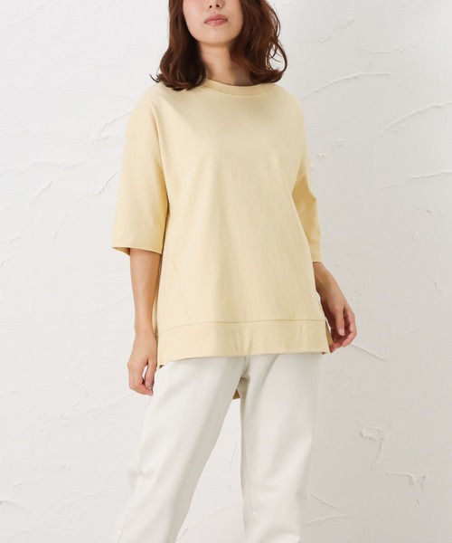 NAVY(ネイビー)の「オーガニックコットン 前切替Tシャツ(Tシャツ/カットソー・レディース・グレー/イエロー/チャコール・フリー)」の6枚目の写真
