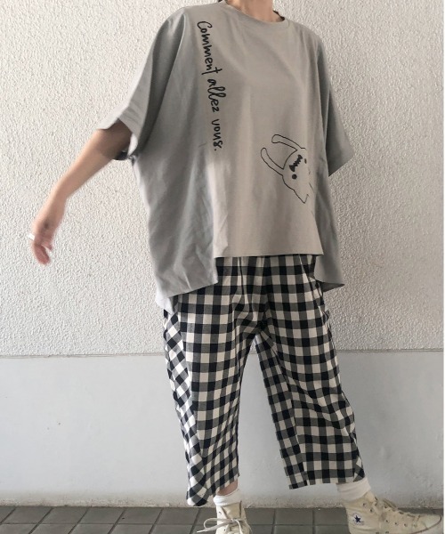 Rydia(リディア)の「異素材ワイドTシャツ(Tシャツ/カットソー・レディース・アイボリー/ブラック/グレー・M)」の3枚目の写真
