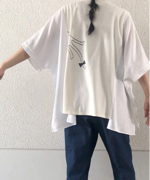 Rydia(リディア)の「異素材ワイドTシャツ(Tシャツ/カットソー・レディース・アイボリー/ブラック/グレー・M)」の20枚目の写真