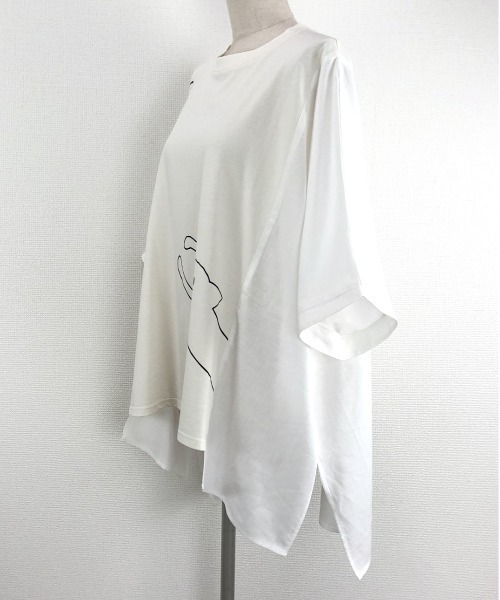 Rydia(リディア)の「異素材ワイドTシャツ(Tシャツ/カットソー・レディース・アイボリー/ブラック/グレー・M)」の6枚目の写真