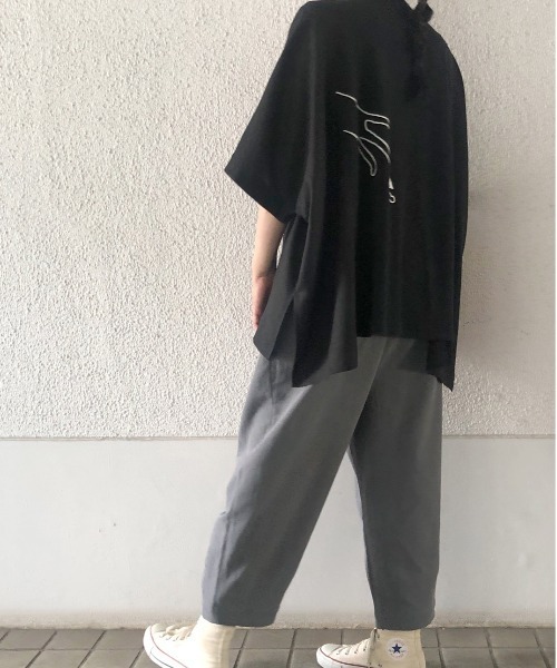 Rydia(リディア)の「異素材ワイドTシャツ(Tシャツ/カットソー・レディース・アイボリー/ブラック/グレー・M)」の11枚目の写真