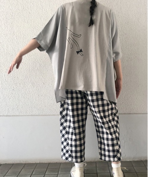 Rydia(リディア)の「異素材ワイドTシャツ(Tシャツ/カットソー・レディース・アイボリー/ブラック/グレー・M)」の7枚目の写真