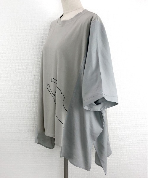 Rydia(リディア)の「異素材ワイドTシャツ(Tシャツ/カットソー・レディース・アイボリー/ブラック/グレー・M)」の10枚目の写真