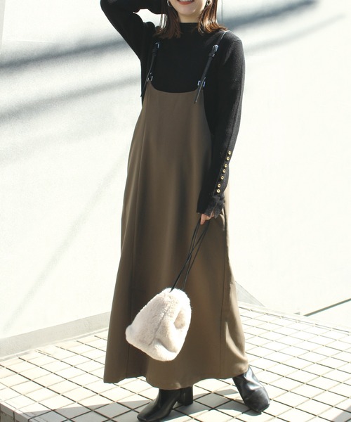 LAVEANGE（ラビアンジェ）の「フェイクレザーサス付きワンピース（ワンピース・レディース・ブラック/ダークブラウン/モカ・LL/3L/4L/5L/M）」の15枚目の写真