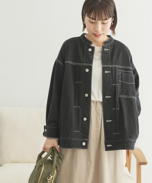 FORK&SPOON（フォークアンドスプーン）の「FORK&SPOON　接結デニムノーカラージャケット（デニムジャケット・レディース・ブルー/ブラック・ONE）」の6枚目の写真