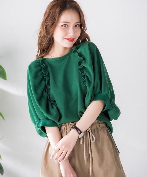 VICKY（ビッキー）の「裏毛ドルマンプルオーバー《手洗い可能》（Tシャツ/カットソー・レディース・ホワイト/ブラック/ピンク/グリーン・M）」の4枚目の写真