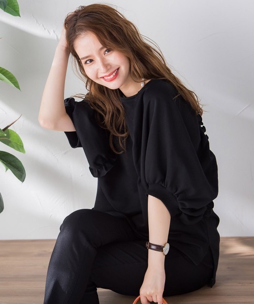 VICKY（ビッキー）の「裏毛ドルマンプルオーバー《手洗い可能》（Tシャツ/カットソー・レディース・ホワイト/ブラック/ピンク/グリーン・M）」の3枚目の写真