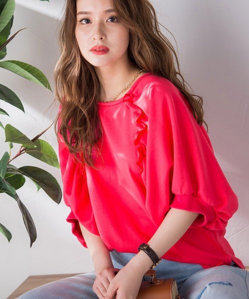 VICKY（ビッキー）の「裏毛ドルマンプルオーバー《手洗い可能》（Tシャツ/カットソー・レディース・ホワイト/ブラック/ピンク/グリーン・M）」の16枚目の写真