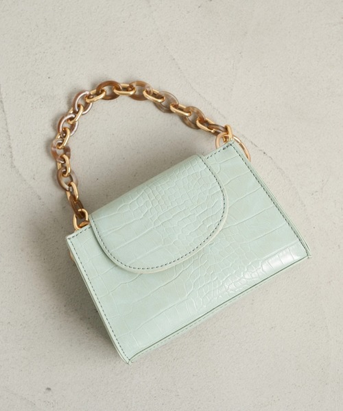 earth music&ecology(アースミュージックアンドエコロジー)の「スクエアチェーンミニバッグ *(ハンドバッグ・レディース・パイソン/ミント/ダークブラウン/パープル・FREE)」の3枚目の写真