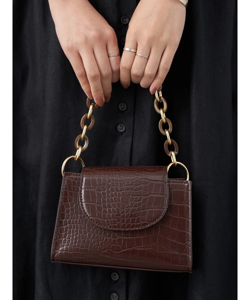 earth music&ecology(アースミュージックアンドエコロジー)の「スクエアチェーンミニバッグ *(ハンドバッグ・レディース・パイソン/ミント/ダークブラウン/パープル・FREE)」の9枚目の写真