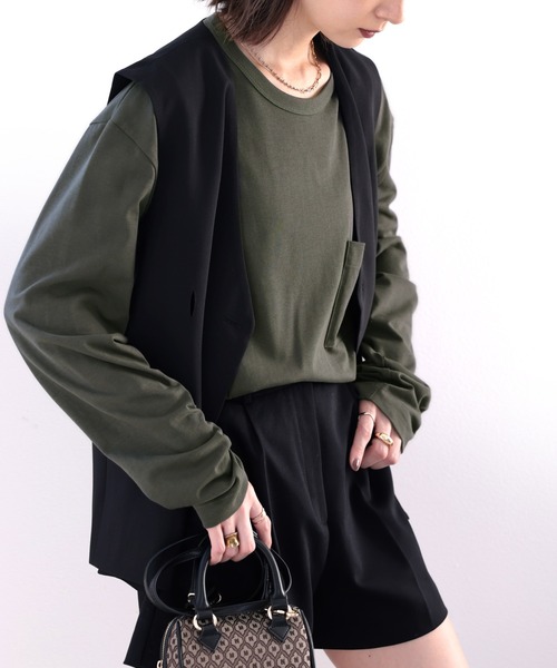 classicalelf(クラシカルエルフ)の「綿100% bigポケットオーバートップス(Tシャツ/カットソー・レディース・ホワイト/ブラック/グレイッシュベージュ/チャコール・MEDIUM/LARGE/X-LARGE)」の13枚目の写真
