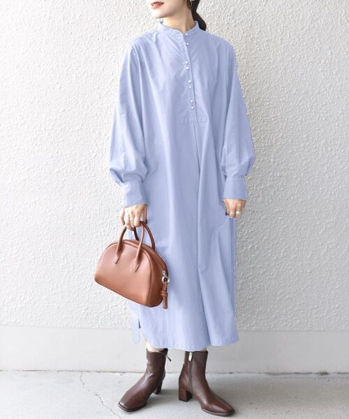 SHIPS(シップス)の「〈手洗い可能〉フロントパールモチーフボタンロングスリーブワンピース◇(ワンピース・レディース・ライトブルー/ブラック/ネイビー・38/36)」の18枚目の写真