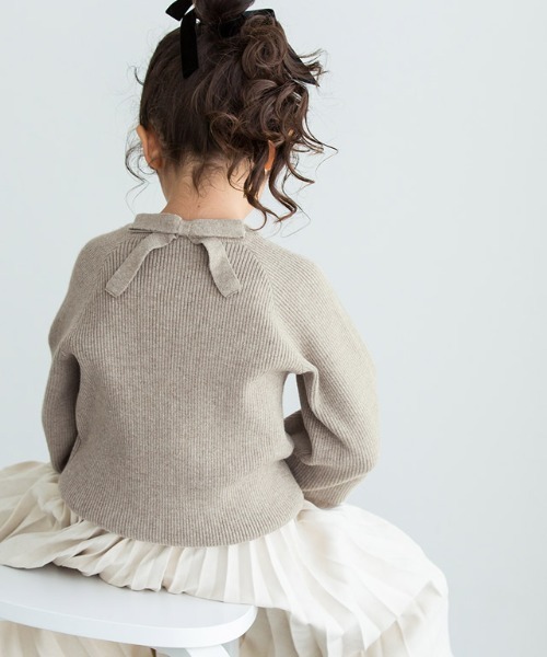 lulpini(ルルピー二)の「kids バックリボンリブニット(ニット/セーター・キッズ・ベージュ/ラベンダー・S/M/L)」の1枚目の写真