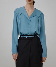 【UNSPOKEN】Bright blue open collar V-neck blouse UQ21S017