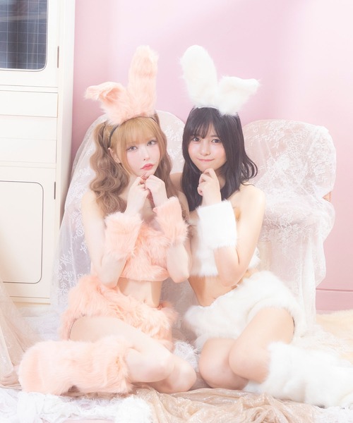 Tika（ティカ）の「コスプレ セクシー バニーガール アニマル ふわふわ もこもこ セットアップ 5点セット コンカフェ（コスチューム/パーティーグッズ・レディース・ピンク/ホワイト・M）」の8枚目の写真