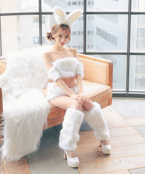 コスプレ セクシー バニーガール ふわふわ もこもこ セットアップ 5点セット ふわもこ×ハードデザインセットアップバニーガールコスチューム