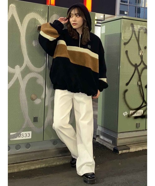 X-girl(エックスガール)の「CONTRAST PANEL FLEECE BOA HOODIE(ブルゾン・レディース・マルチ/オフホワイト/ブルー/ブラック・S/M)」の19枚目の写真