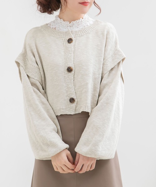 Newlyme（ニューリーミー）の「コンパクトスラブカーディガン（カーディガン/ボレロ・レディース・チャコールグレー/ブラック/ベージュ/ブルー/アイボリー・MEDIUM/LARGE/X-LARGE）」の4枚目の写真