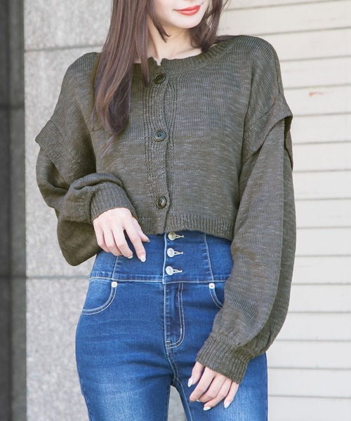 Newlyme（ニューリーミー）の「コンパクトスラブカーディガン（カーディガン/ボレロ・レディース・チャコールグレー/ブラック/ベージュ/ブルー/アイボリー・MEDIUM/LARGE/X-LARGE）」の3枚目の写真