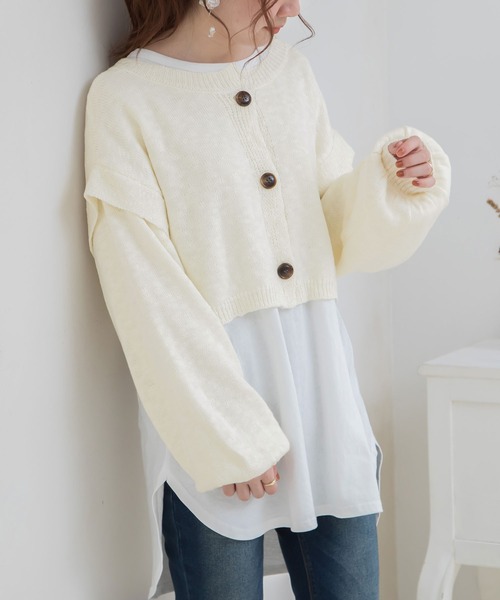 Newlyme（ニューリーミー）の「コンパクトスラブカーディガン（カーディガン/ボレロ・レディース・チャコールグレー/ブラック/ベージュ/ブルー/アイボリー・MEDIUM/LARGE/X-LARGE）」の2枚目の写真