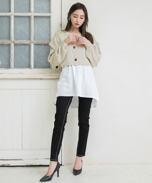 Newlyme（ニューリーミー）の「コンパクトスラブカーディガン（カーディガン/ボレロ・レディース・チャコールグレー/ブラック/ベージュ/ブルー/アイボリー・MEDIUM/LARGE/X-LARGE）」の18枚目の写真