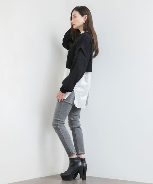 Newlyme（ニューリーミー）の「コンパクトスラブカーディガン（カーディガン/ボレロ・レディース・チャコールグレー/ブラック/ベージュ/ブルー/アイボリー・MEDIUM/LARGE/X-LARGE）」の9枚目の写真