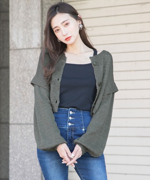 Newlyme（ニューリーミー）の「コンパクトスラブカーディガン（カーディガン/ボレロ・レディース・チャコールグレー/ブラック/ベージュ/ブルー/アイボリー・MEDIUM/LARGE/X-LARGE）」の19枚目の写真