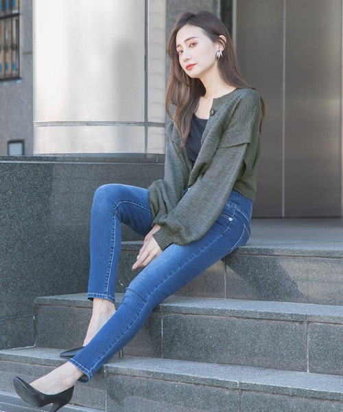 Newlyme（ニューリーミー）の「コンパクトスラブカーディガン（カーディガン/ボレロ・レディース・チャコールグレー/ブラック/ベージュ/ブルー/アイボリー・MEDIUM/LARGE/X-LARGE）」の22枚目の写真