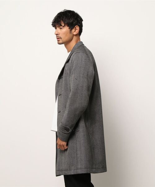 MEN'S BIGI(メンズビギ)の「ヘリンボーンメルトンスタンドカラーコート(チェスターコート・メンズ・ネイビー/ホワイト×ブラック・01/03/04/02)」の3枚目の写真