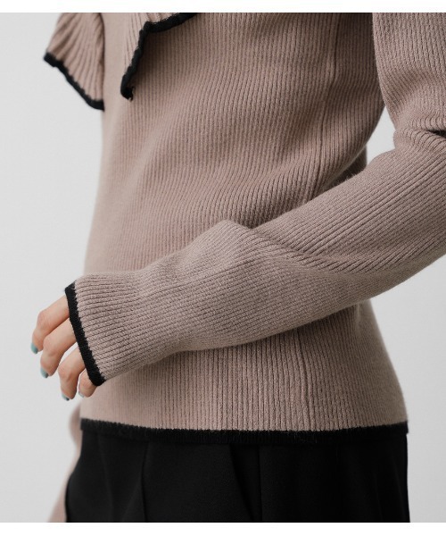 AZUL by moussy(アズールバイマウジー)の「FRONT FRILLED KNIT TOPS/フロントフリルニットトップス(ニット/セーター・レディース・ベージュ/ダークグリーン/ブラック・SMALL/MEDIUM)」の11枚目の写真