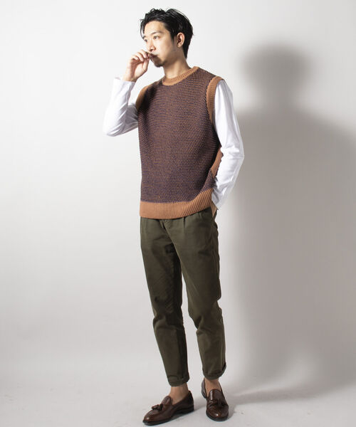 NOLLEY'S goodman（ノーリーズグッドマン）の「配色地柄 ニットベスト（※ロンT付き）（ベスト・メンズ・ベージュ系その他3/ブルー系その他7・MEDIUM/LARGE）」の3枚目の写真