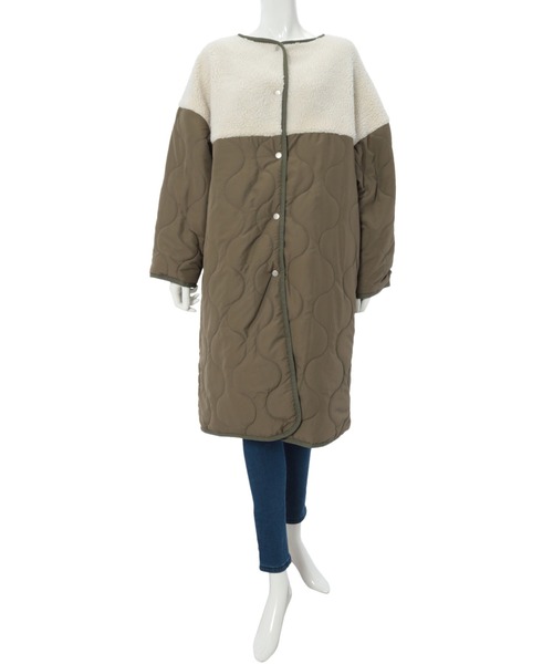 fifth（フィフス）の「【NATSUPOOセレクト】ノーカラーボア切り替えキルティングコート（ノーカラーコート・レディース・ブラック/カーキ・MEDIUM）」の6枚目の写真