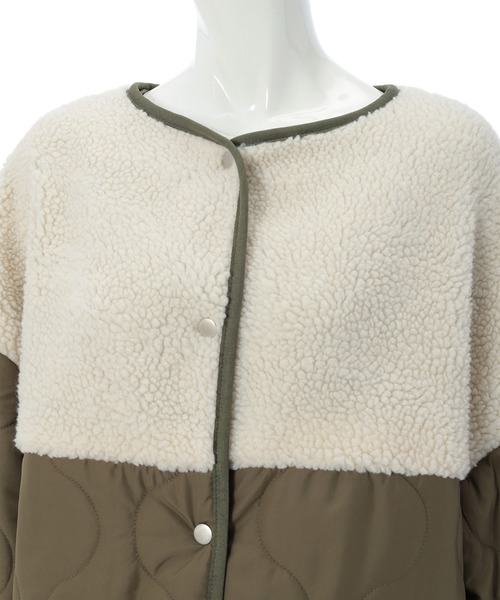 fifth（フィフス）の「【NATSUPOOセレクト】ノーカラーボア切り替えキルティングコート（ノーカラーコート・レディース・ブラック/カーキ・MEDIUM）」の5枚目の写真