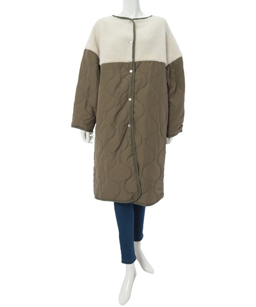 fifth（フィフス）の「【NATSUPOOセレクト】ノーカラーボア切り替えキルティングコート（ノーカラーコート・レディース・ブラック/カーキ・MEDIUM）」の11枚目の写真