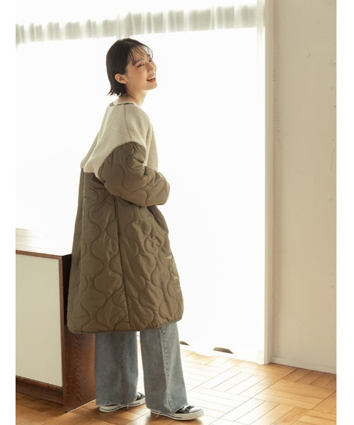 fifth（フィフス）の「【NATSUPOOセレクト】ノーカラーボア切り替えキルティングコート（ノーカラーコート・レディース・ブラック/カーキ・MEDIUM）」の17枚目の写真