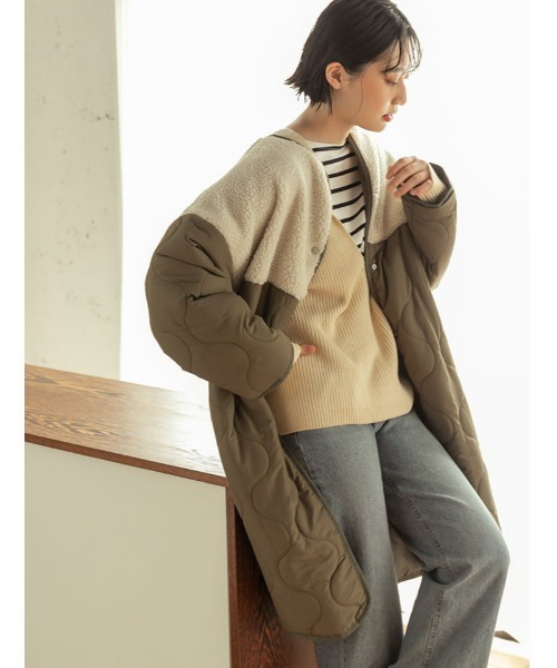 fifth（フィフス）の「【NATSUPOOセレクト】ノーカラーボア切り替えキルティングコート（ノーカラーコート・レディース・ブラック/カーキ・MEDIUM）」の19枚目の写真