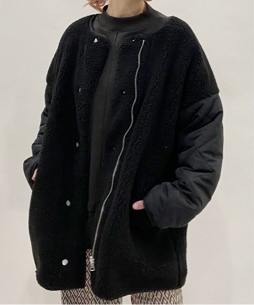 AZUL ENCANTO(アズールエンカント)の「ボア×キルティングリバーシブルジャケット(その他アウター・レディース・ブラック/カーキ/アイボリー・FREE)」の3枚目の写真