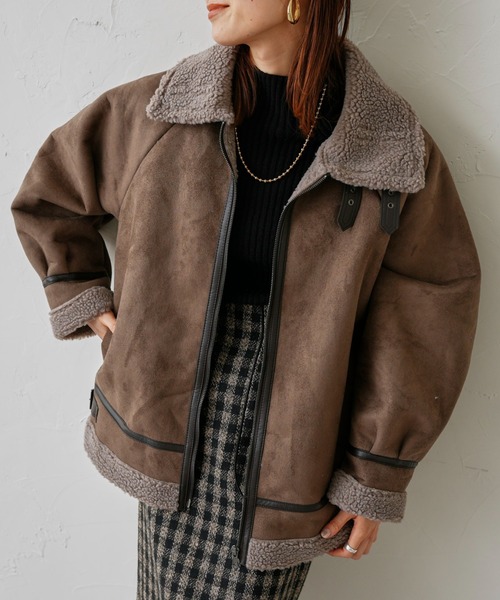 prose verse(プロズヴェール)の「スウェード×ボアB-3ジャケット(ムートンコート・レディース・キャメル/ライトベージュ/ブラウン・MEDIUM)」の2枚目の写真