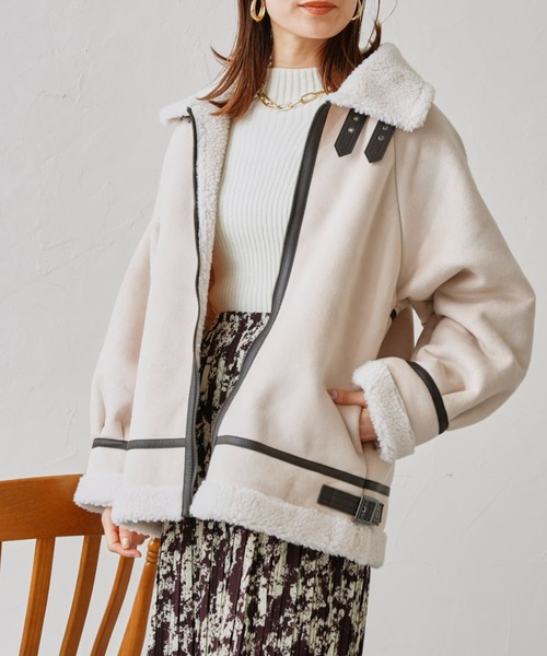 prose verse(プロズヴェール)の「スウェード×ボアB-3ジャケット(ムートンコート・レディース・キャメル/ライトベージュ/ブラウン・MEDIUM)」の3枚目の写真