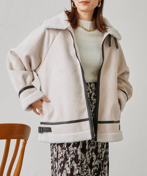 prose verse(プロズヴェール)の「スウェード×ボアB-3ジャケット(ムートンコート・レディース・キャメル/ライトベージュ/ブラウン・MEDIUM)」の5枚目の写真