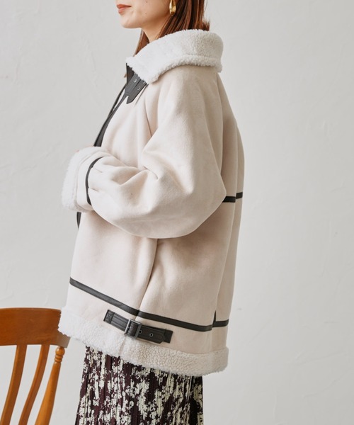 prose verse(プロズヴェール)の「スウェード×ボアB-3ジャケット(ムートンコート・レディース・キャメル/ライトベージュ/ブラウン・MEDIUM)」の6枚目の写真